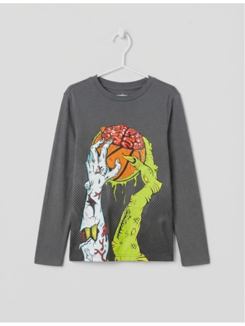 Cat & Jack Zombie Basketball Graphic Long-Sleeve T-Shirt Charcoal Size M 8/10